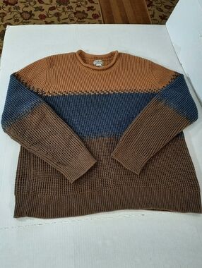 LL Bean Organic Cotton Striped Rollneck Waffle Sweater